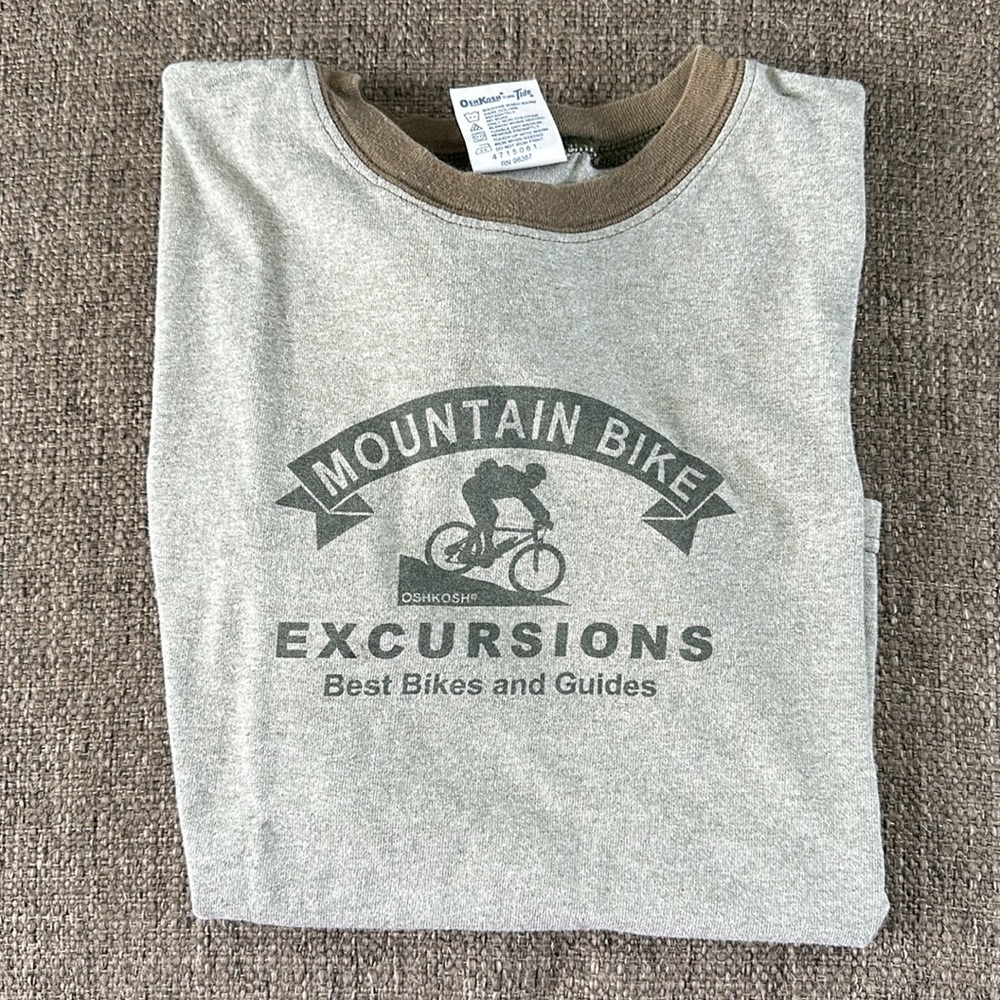 OshKosh B'Gosh Boys Gray Mountain Bike Excursions Graphic Ringer T-Shirt 7X
